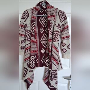 Eyeshadow Burgundy and Cream Patterned Cardigan